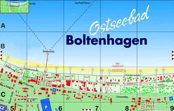 Detailkarte Ostseebad Boltenhagen mit Übersichtskarten